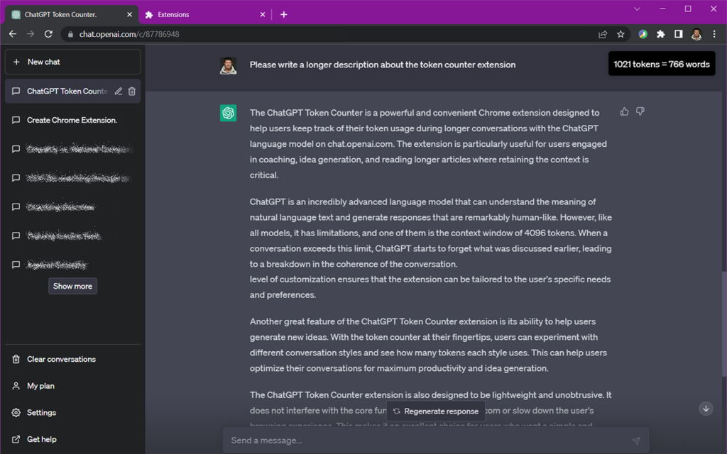 chatgpt token counter screenshot 1